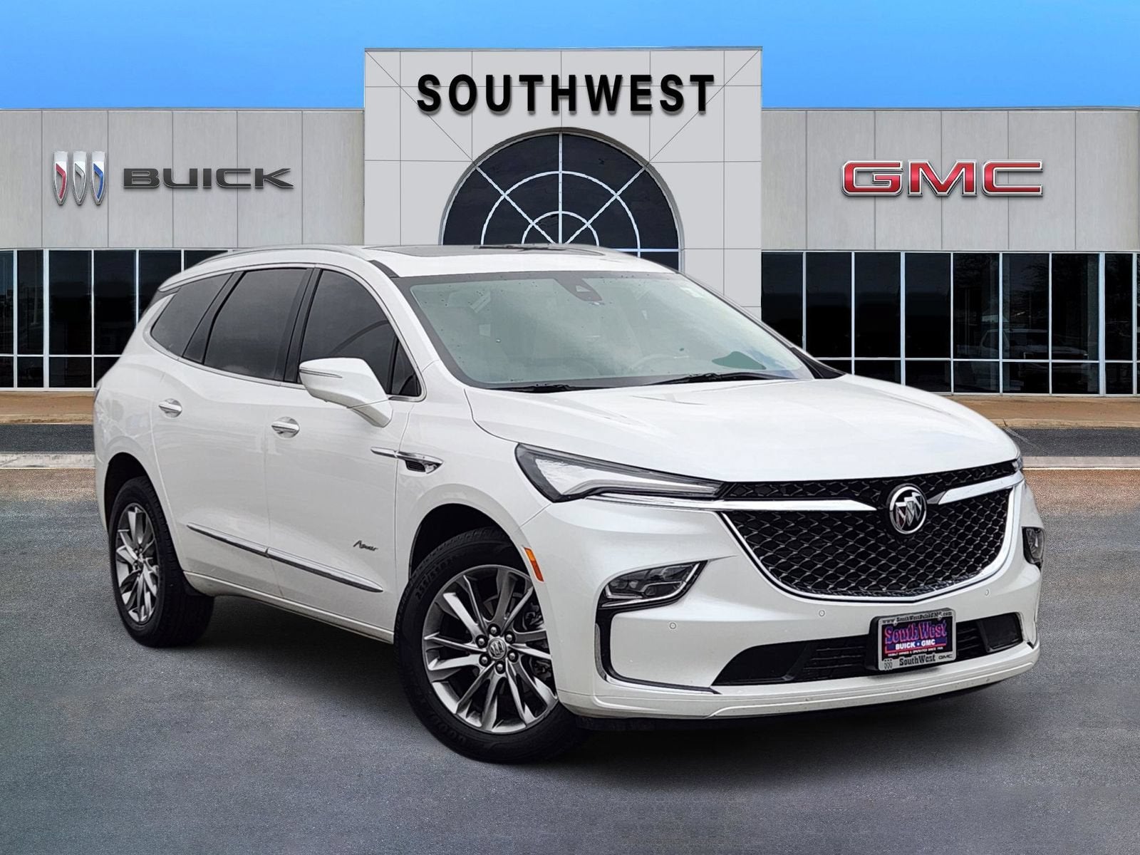 2023 Buick Enclave Avenir in White Frost Tricoat — front three-quarter view